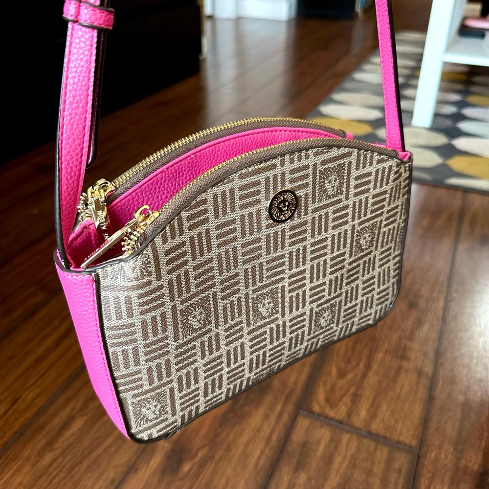 Anne Klein Logo Triple Compartment Crossbody Bag